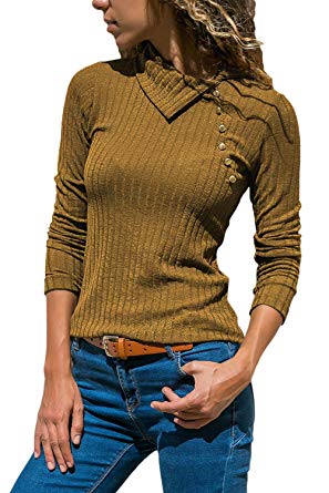 FARYSAYS Women's Casual Long Sleeve Button Ribbed Knit Sweater Pullover Tops