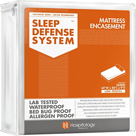 Sleep Defense System - Waterproof / Proof Mattress Encasement - 60-Inch by 80-Inch, Queen - Low Profile 9"