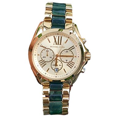 Michael Kors Womens MK6397 Bradshaw Gold Tone St Steel Green Acetate Bracelet Watch