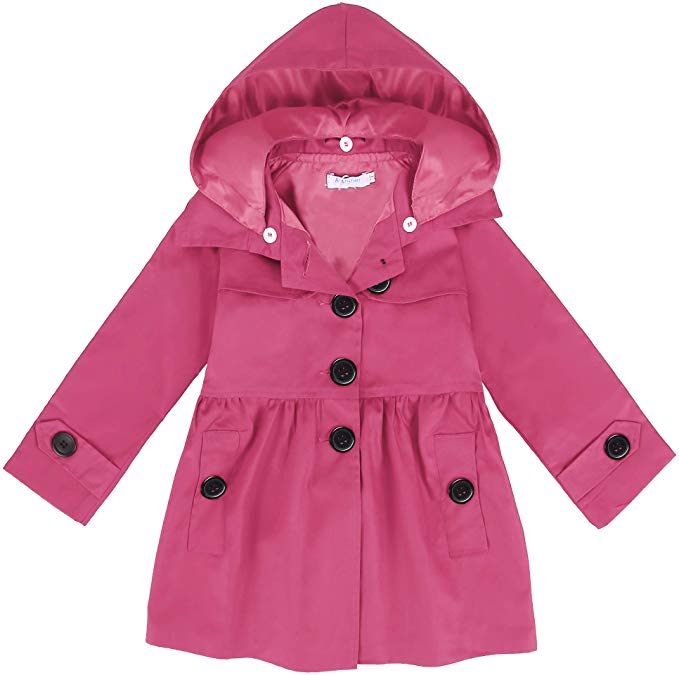 Arshiner Girls' Coat Waterproof Hooded Trench Jacket Dress Outwear Raincoat
