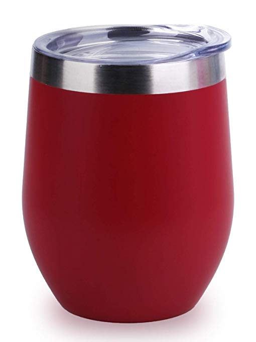 Insulated Wine Tumbler with Lid (Wine Red), Stemless Stainless Steel Insulated Wine Glass 12oz, Double Wall Durable Coffee Mug, for Champaign, Cocktail, Beer, Office use, by SUNWILL
