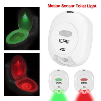 Toilet Night Light LED Motion Activated Restroom Light Auto Sensor with Red Green Light Energy Saving Bathroom Nightlight Battery Operated Easy to Position