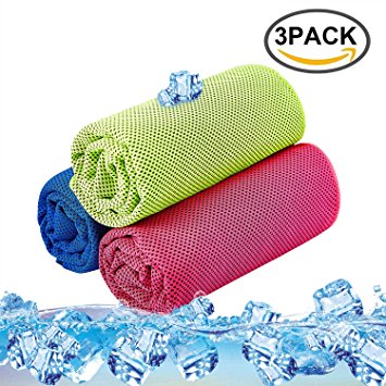 Cool Towel 3 Pack Instant Cool Ice Towel Gym Quick Dry Towel Microfibre Towel Cooling Sports Towel for Golf Swimming Yago Football Running Workout (Rose Green Blue,36 x 12 Inch)