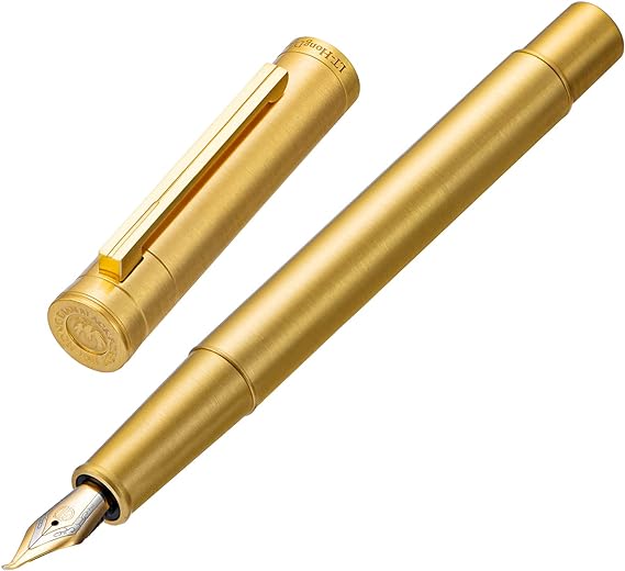 Hongdian Pure Brass Fountain Pen Bent Nib Fude Pen for Calligraphy Writing (Fine to Broad) with Refillable Converter and Metal Pen Box Set
