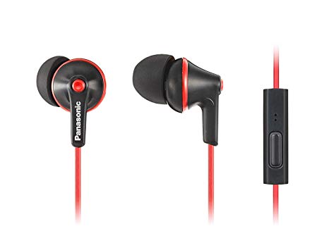 PANASONIC ErgoFit Earbud Headphones with Microphone and Call Controller Compatible with iPhone, Android and BlackBerry - RP-TCM125-KB - in-Ear (Matte Black/Red)