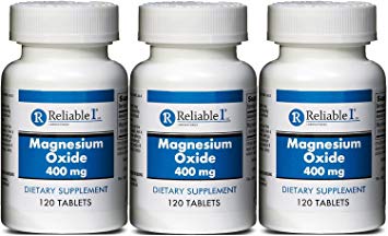 Magnesium Oxide 400 mg Dietary Supplement Tablets Generic MegOx 120 Tablets per Bottle PACK of 3