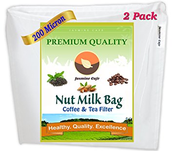 2 Pack [13"x13"] 200 Micron Fine Mesh - Commercial Grade Jasmine Cafe Nut Milk Bag & Cold Brew Strainer for Coffee & Tea – Reusable & Eco-Friendly - 100% Safe to Use - Commercial and Household