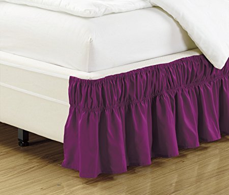 Mk Collection Wrap Around Style Easy Fit Elastic Bed Ruffles Bed-Skirt Queen-king Solid Dark Purple New