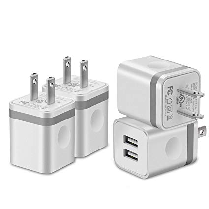 USB Wall Charger, HI-CABLE 4-Pack 2.1A/5V Dual Port USB Plug Power Adapter Charging Block Compatible with iPhone Xs Max/XR/ Xs/X/ 8/7/ 6 Plus, iPad, Samsung, Moto, Tablet, LG and More (Gray)