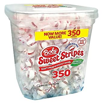 Bobs Sweet Stripes Soft Peppermint Candy | 100% Real Peppermint Delicious Sweet Stripes Gluten & Fat Free - 350 Count