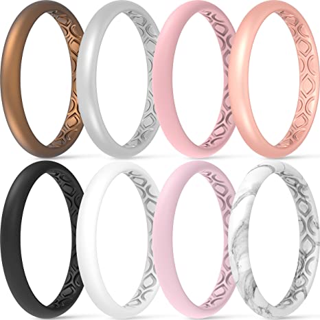 ThunderFit Women Breathable Air Grooves Silicone Wedding Ring Wedding Bands 3mm Width - 1.5mm Thickness - 12 rings / 8 Rings / 4 Rings / 1 Ring
