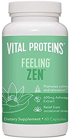 Vital Proteins Feeling Zen Capsules - 200mg of L-Theanine, 100mg of GABA, 600mg KSM-66® Organic Ashwagandha Root Extract