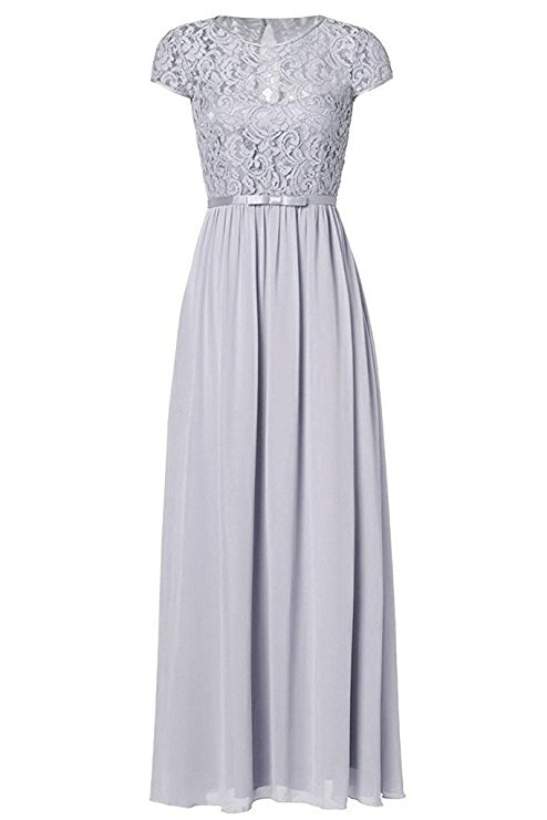 Ssyiz Women's Vintage Floral Lace Cap Sleeve Long Chiffon Bridesmaid Evening Dress (Can be customized)