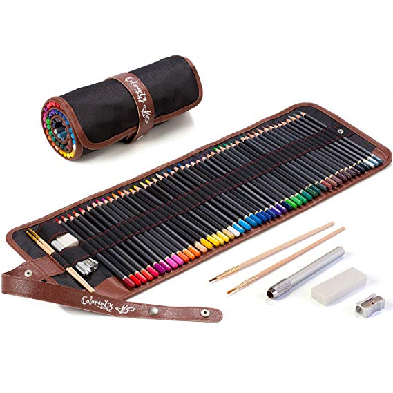 Colored Pencils for Adults - 48 Vivid Watercolor Pencils & Case Set, Artist Grade 3.5mm Soft Cores, Ideal for Adult Coloring Books & Art Pages, Inc. Metal Sharpener, Extender, Blending Brush & Eraser