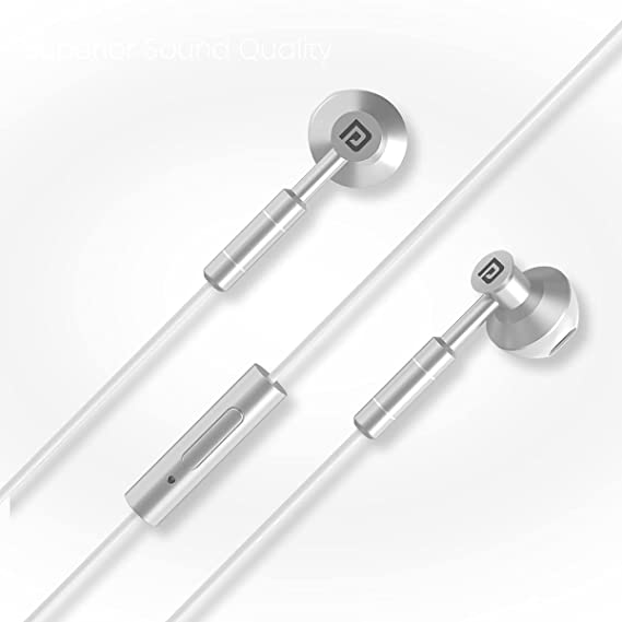 Portronics Ear 1 in-Ear Wired Earphones Crystal Clear Sound with Mic. I Metal Earbuds, TPE   Nylon Braided Wire(White)