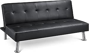 Yaheetech 3er-Sofa Klappsofa mit Schlaffunktion Couch Schlafsofa mit Verstellbarer Rückenlehne Bettsofa aus Kunstleder, Schwarz