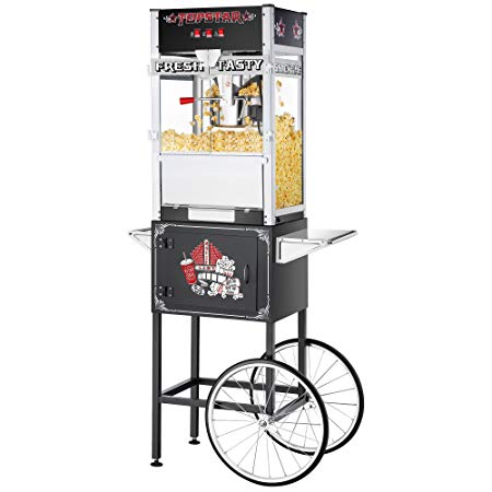 Great Northern Black Commercial Quality Popcorn Popper Machine with Cart, 12 Ounce