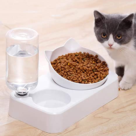 YEIRVE 15°Tilted Cat Bowls with Food and Water, Cat Food Bowls with Raised Stand, Stress Free Food Grade Material, Anti-Vomiting Cat Bowls, Nonslip No Spill Pet Feeding Bowls for Cat and Small Dogs.