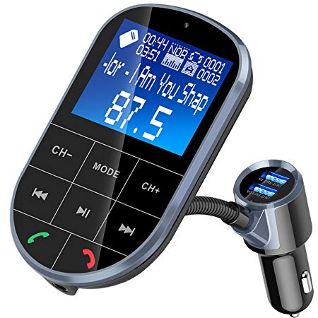 Vorstek FM Transmitter Bluetooth MP3 Player Hands Free Car Kit Wireless Radio Adapter Car Charger With 1.4 Inch LCD Display, TF Card, U Disk, 3.5mm Audio Port, Quick Charge 3.0, Dual USB Ports 1A for iPhone, iPad, iPod, Samsung and Most Devices
