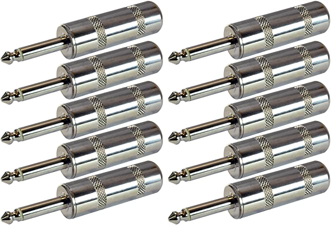 GLS Audio 1/4" Jumbo Plugs for Speaker Cables, Patch Cables, Snakes - TS Male Mono 1/4 Inch Phono 6.3mm Phone Plug Bulk - 10 PACK
