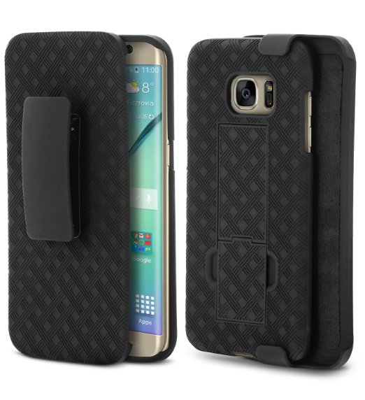 Galaxy S7 Edge Case, Aduro® Shell & Holster COMBO Case [Lifetime Warranty] Super Slim Shell Case w/ Built-In Kickstand   Swivel Belt Clip Holster for Samsung Galaxy S7 Edge (Retail Packaging)