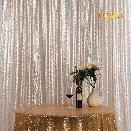 LQIAO Shiny Sequin Backdrop Background 9FTx9FT-Champagne,Sequin Curtain Backdrop Photo Booth Wedding Props Glitter Party Background Decoration, Pocket 9x9FT(270x275cm))