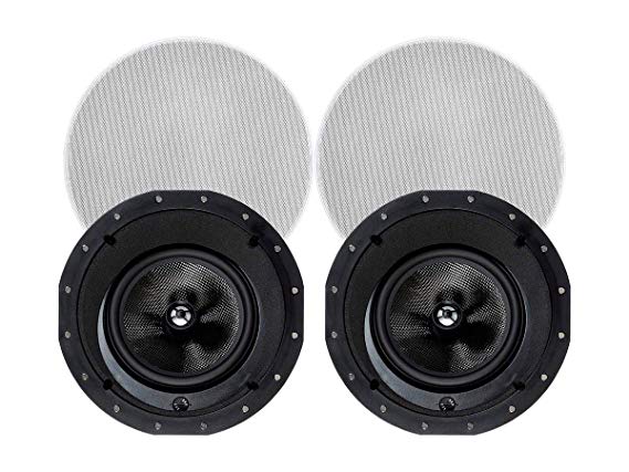 Monoprice 2-Way Carbon Fiber In-Ceiling Speakers - 8 Inch With 15 Degree Angled Drivers (Pair) - Alpha Series