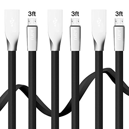 AOFU Micro USB Cable,3Pack 3FT Premium Flat Noodle High Speed USB to Micro USB Fast Charging Cord Android Charger for Samsung Galaxy S7 Edge/S6/S4/Note 5/Note 4(Black)