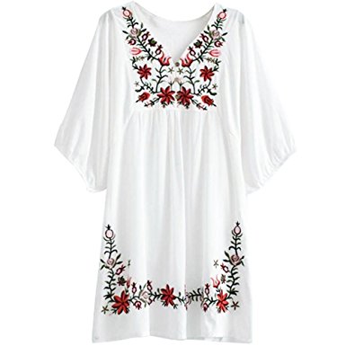 Asher Fashion Floral Embroidered Peasant Dressy Tunic Tops Blouses