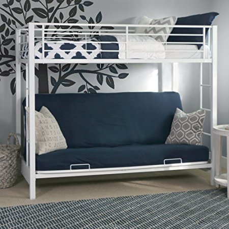 Sturdy Metal Twin-over-Futon Bunk Bed in White Finish