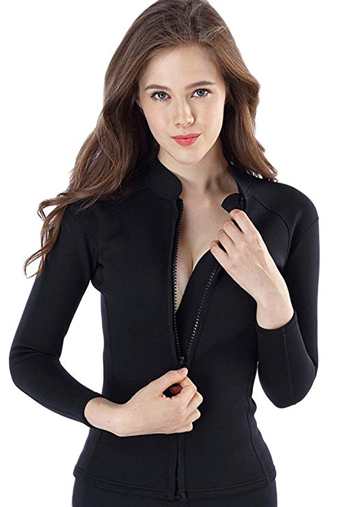 Micosuza Women's Wetsuit Jacket Premium Neoprene 1.5mm Long Sleeve Front Zip Wetsuit Top