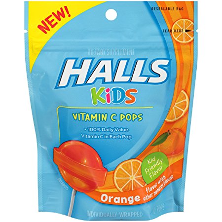 Halls Kids Pops Vitamin C Orange, 10 ct
