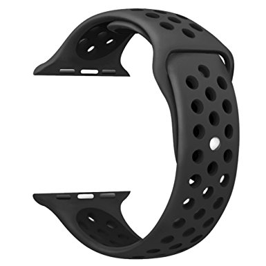 Yearscase Apple Watch Band 42MM, Soft Silicone Replacement Band for Apple Watch Series 3, Series 2, Series 1, Sport , Edition, M/L Size - Black / Black