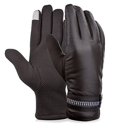 Vbiger Outdoor Leather Gloves Winter Mittens Touch Screen Gloves For Men
