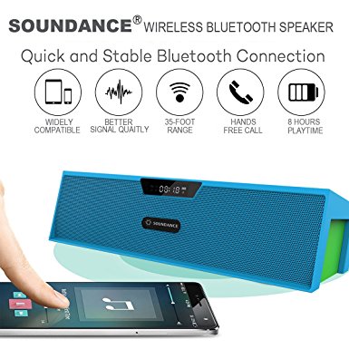 Soundance® Bluetooth Speakers with FM Radio, Alarm Clock, Built-in Mic, LED Display, Support 3.5 mm Audio Jack, Micro SD Card & USB Input, Model SDY019(Blue)