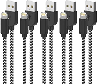 KRISLOG for iPhone Charger, MFi Certified Lightning Cable 10Ft 6Ft×2 3Ft×2 Braided iPhone Cable Data Sync Transfer Cord Compatible with iPhone 11 Pro Max/XS MAX/XR/XS/X/8/7/Plus/6S 5-Pack Updated
