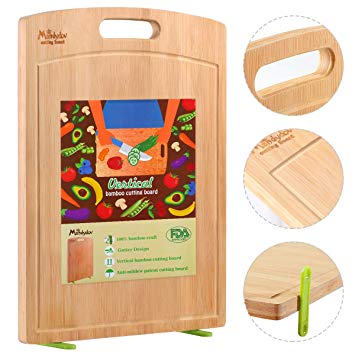Large Bamboo Cutting Board, Vertical Anti-mildew Cutting Board for Kitchen, Best CRACK-FREE Splinter-Free Wood Cutting Board with stand, FDA Approved Patent Butcher Block for Carving Meat-17.2 X 13.2