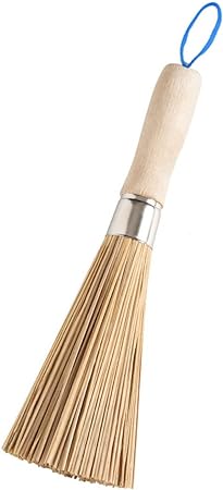 1 Pack Bamboo Cleaning Whisk with Wooden Handle Kitchen Pan Clean Brush for Dishes Pans Wok Sink