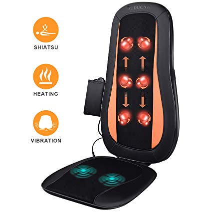 Shiatsu Back Massager Massage Chair with Heat - Electric Massage Cushion with 3D Deep Tissue Kneading and Vibration for Full Back Pain Relief - Home, Office & Car Use