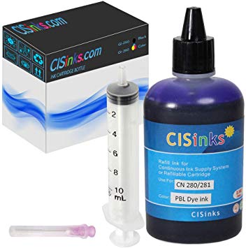 Photo Blue 100mL Refill Ink Bottle Compatible for Canon PGI-280 / CLI-281 XL PIXMA TS9120 TS8120 TS8220   Replacement Tool Kit Syringe Injector