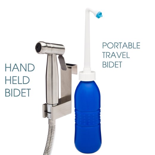 SmarterFresh Hand Held Bidet Sprayer with Portable Bidet - Complete Coverage for Home and Travel - Cloth Diaper Sprayer and Travel Bidet Bottle for Hand Bidet Use