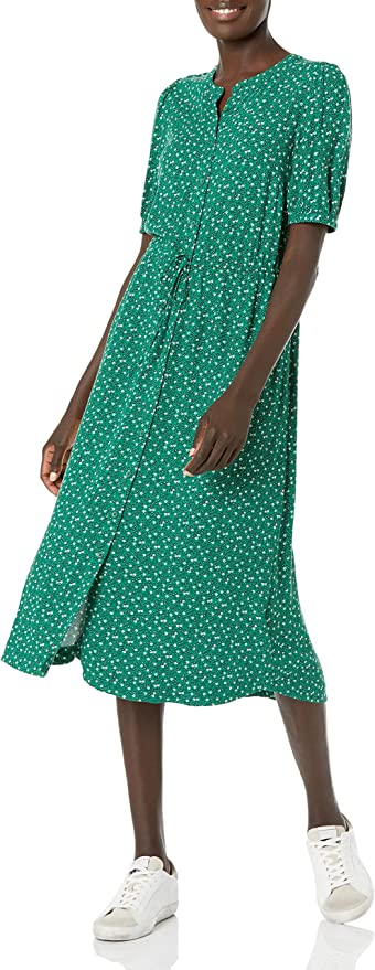 Amazon Essentials Womens Feminine Half Sleeve Waisted Midi A-line Dress