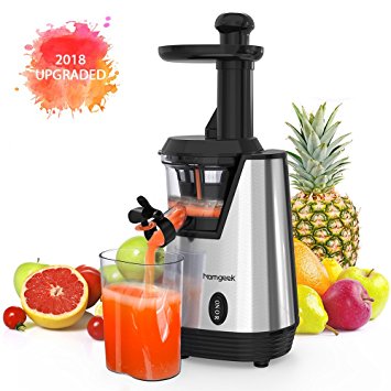 Homgeek Juicer Slow Masticating Juicer Extractor, Cold Press Juicer Machine, Quiet Motor and Reverse Function, with Juice Jug and Brush to Clean Conveniently, High Nutrient Fruit and Vegetable Juice