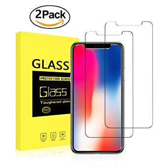 Besprotek Screen Protector for iPhone X, (2 Pack) iPhone X Tempered Glass Screen Protectors for iPhone X 2017 work with most case 99% Touch Accurate