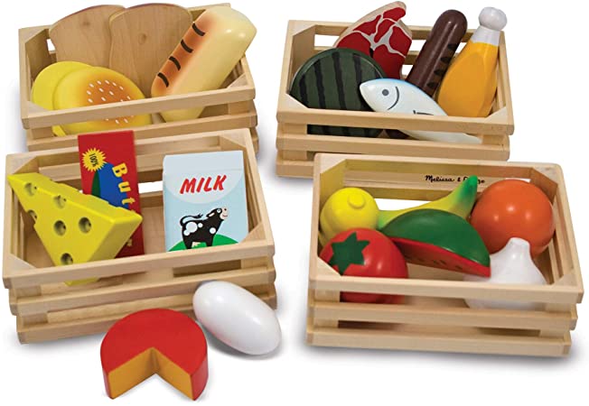 Melissa and Doug Food Groups - 21 Hand -Painted Wooden pieces and  4 Crates (Frustration-Free Packaging)