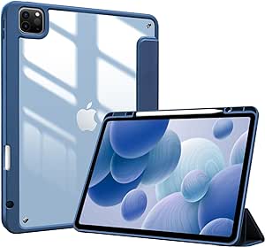 ProCase Smart Case for iPad Pro 12.9 Case 6th/5th/4th/3rd Generation 2022/2021/2020/2018, Transparent Back Shell Cover with Built-in Pencil Holder, Auto Sleep/Wake for iPad Pro 12.9 Inch -Navy