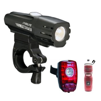 Cygolite Metro 550 USB Rechargeable Headlight with Cygolite Hotshot 2-Watt USB Rechargeable Tail Light and 24 Oz Water Bottle