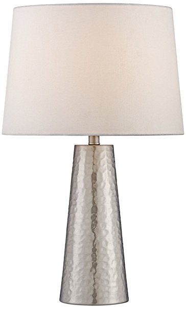 Silver Leaf Hammered Metal Cylinder Table Lamp