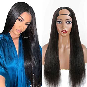 HAIRMASTER U Part Wig Human Hair Straight U Part Wigs for Black Women Human Hair 12A Brazilian Human Hair Wig With U Part 180% Density (24 Inch, Straight)