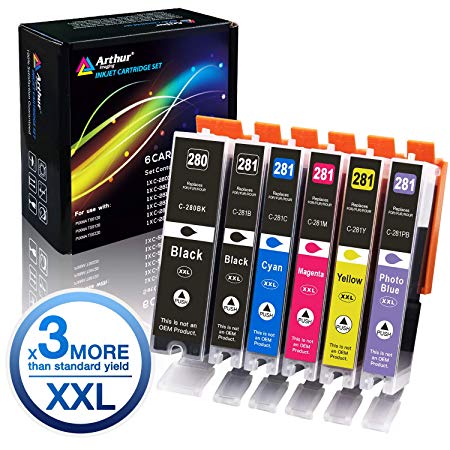 Arthur Imaging Compatible Ink Cartridge Replacement for Canon PGI-280XXL CLI-281XXL PGI 280 XXL CLI 281 XXL use with PIXMA TS9120 TS8120 TS8220 (PGBK, Black, Photo Blue, Cyan, Magenta, Yellow) 6 Pack